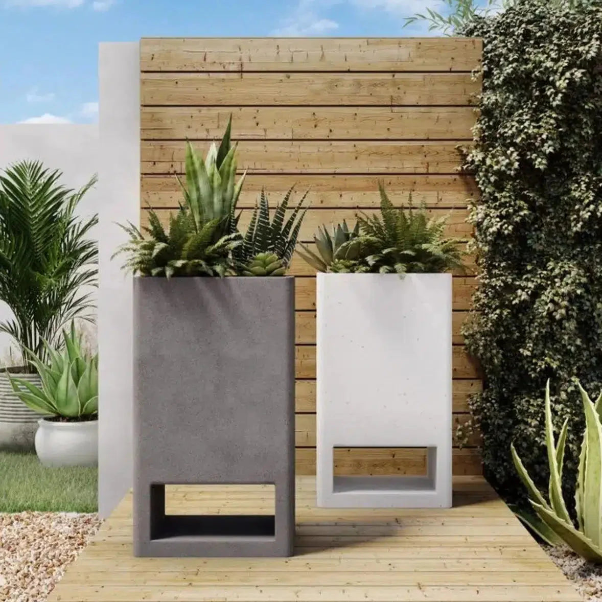 16 Inch Planter Concrete Grey Contemporary Outdoor Accessories LOOMLAN By Moe&#39;s Home