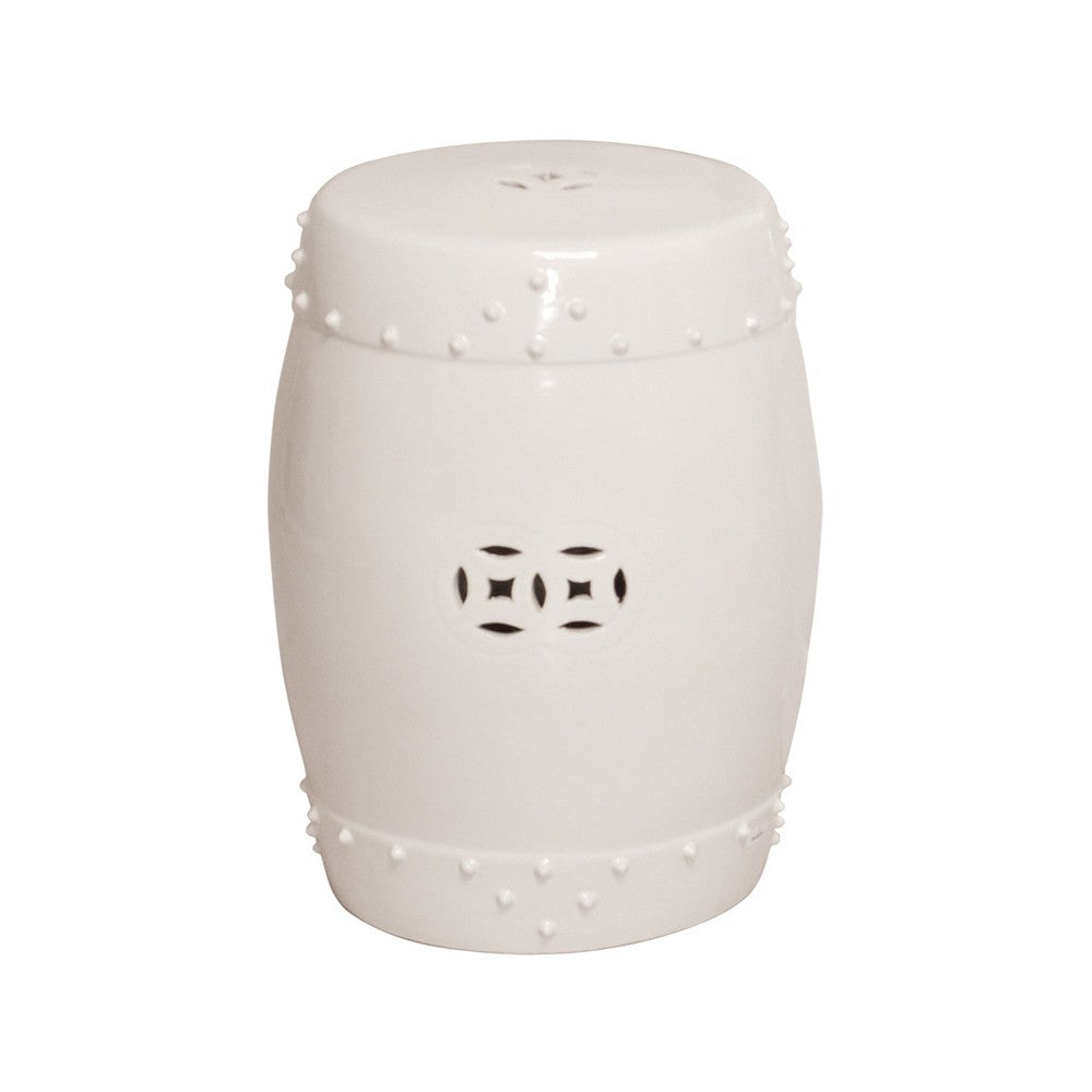 18 in. Drum Ceramic Garden Stool Side Table Outdoor-Outdoor Stools-Emissary-White-LOOMLAN