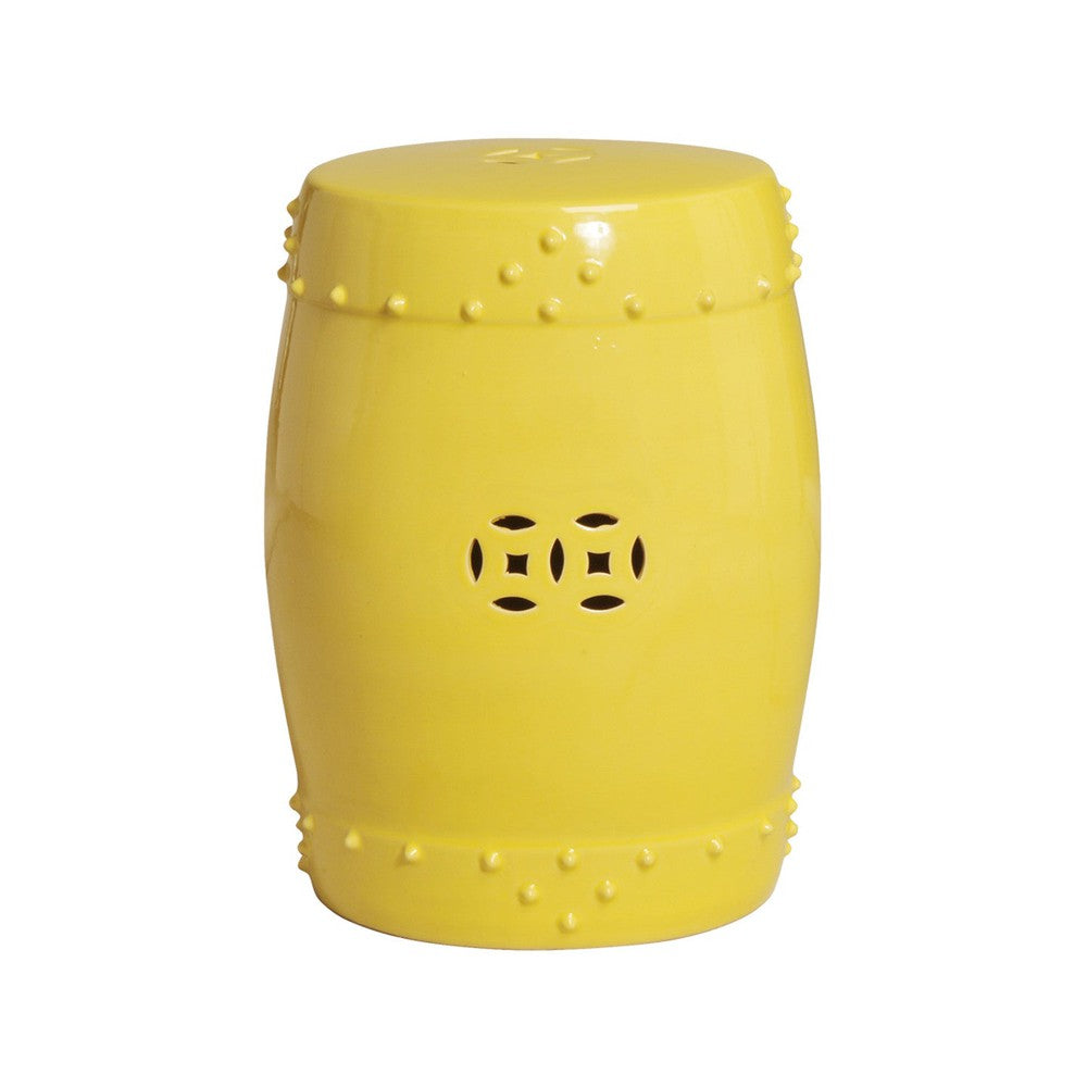 18 in. Drum Ceramic Garden Stool Side Table Outdoor-Outdoor Stools-Emissary-Yellow-LOOMLAN