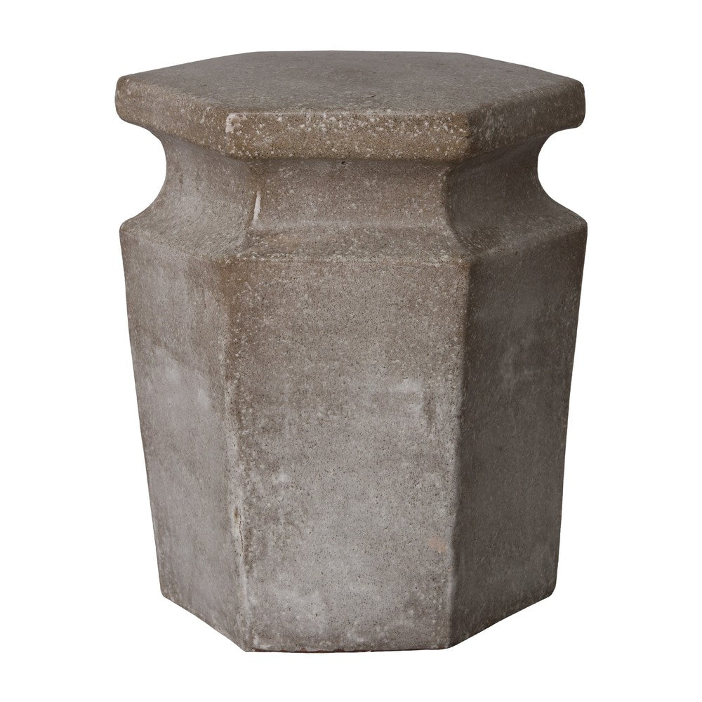 18 in. Hex Ceramic Outdoor Garden Stool-Outdoor Stools-Emissary-Stone Gray-LOOMLAN