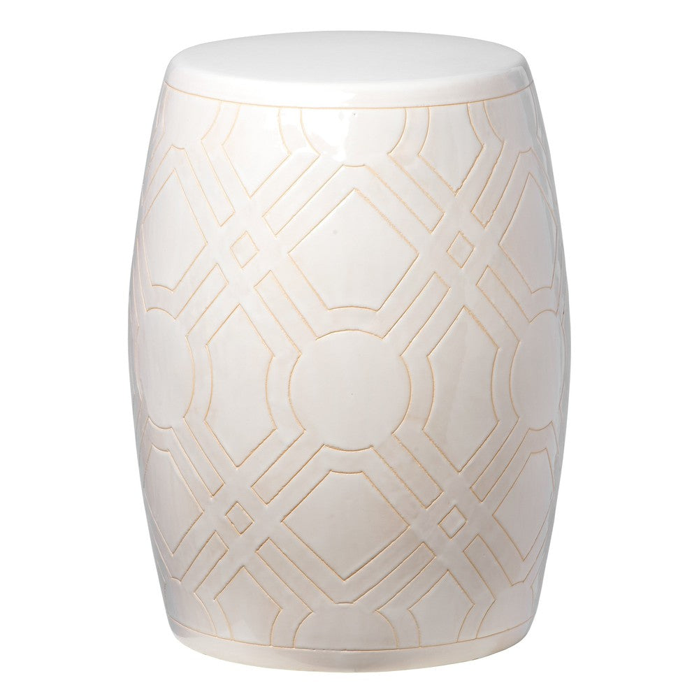 18 in. Labyrinth Ceramic Garden Stool Outdoor-Outdoor Stools-Emissary-White-LOOMLAN