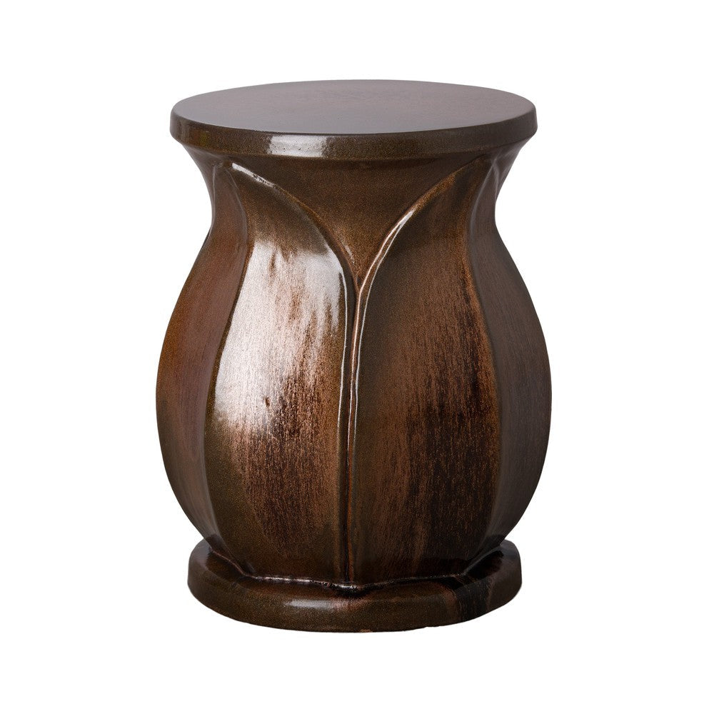 18 in. Lotus Ceramic Outdoor Garden Stool Side Table-Outdoor Stools-Emissary-Mocha Pearl-LOOMLAN