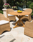 Teak Round Cross Base Outdoor Dining Table-Outdoor Dining Tables-Lloyd Flanders-LOOMLAN