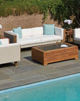 Teak Outdoor Cocktail Table with Faux Concrete Inset-Outdoor Coffee Tables-Lloyd Flanders-LOOMLAN