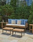 Teak Round Tapered Leg Outdoor End Table with Shelf