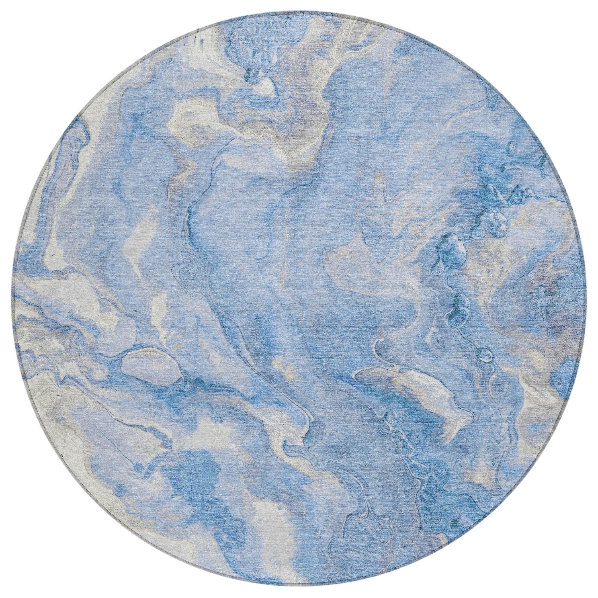 Faerel Blue Washable Indoor-Outdoor Rug