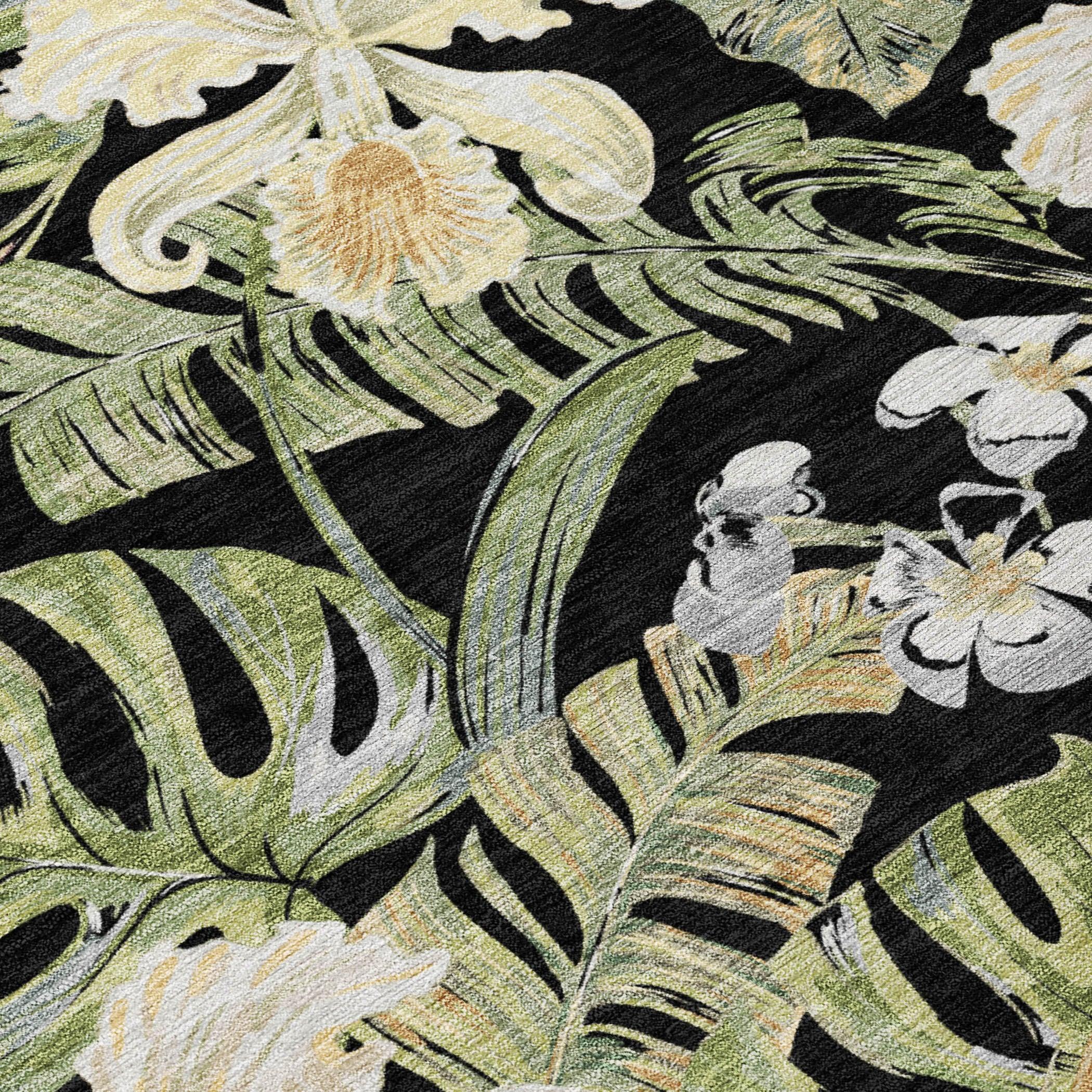 Faereth Black Washable Indoor-Outdoor Rug