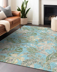Faereth Teal Washable Indoor-Outdoor Rug