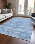 Uraain Blue Washable Indoor-Outdoor Rug