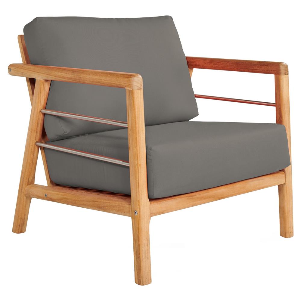 Aalto Teak Deep Seating Outdoor Club Chair with Sunbrella Cushion-Outdoor Lounge Chairs-HiTeak-Charcoal-LOOMLAN