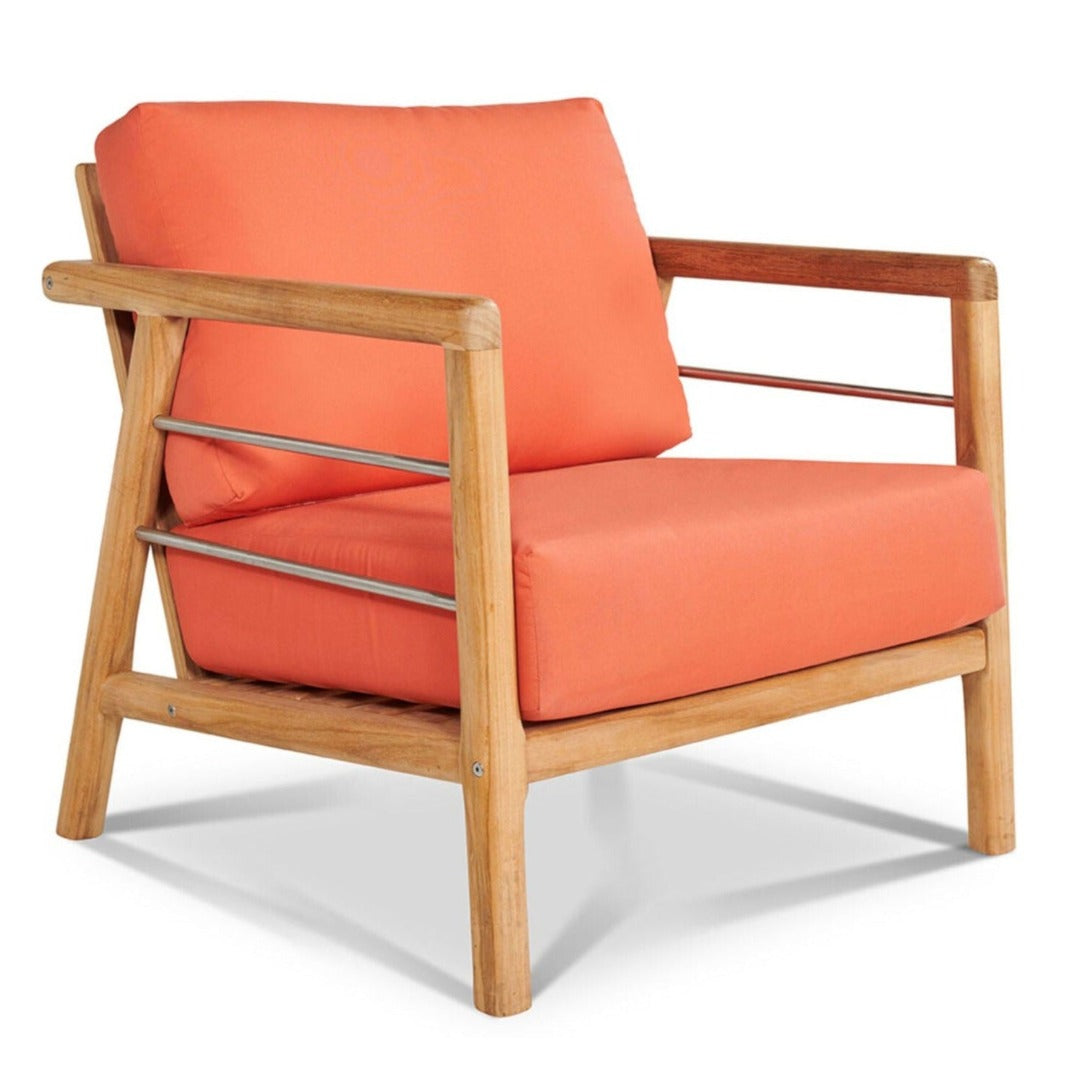 Aalto Teak Deep Seating Outdoor Club Chair with Sunbrella Cushion-Outdoor Lounge Chairs-HiTeak-Melon-LOOMLAN