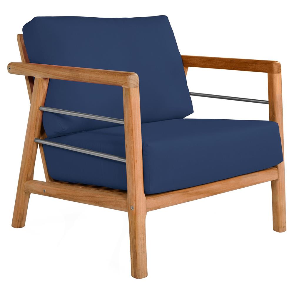 Aalto Teak Deep Seating Outdoor Club Chair with Sunbrella Cushion-Outdoor Lounge Chairs-HiTeak-Navy-LOOMLAN
