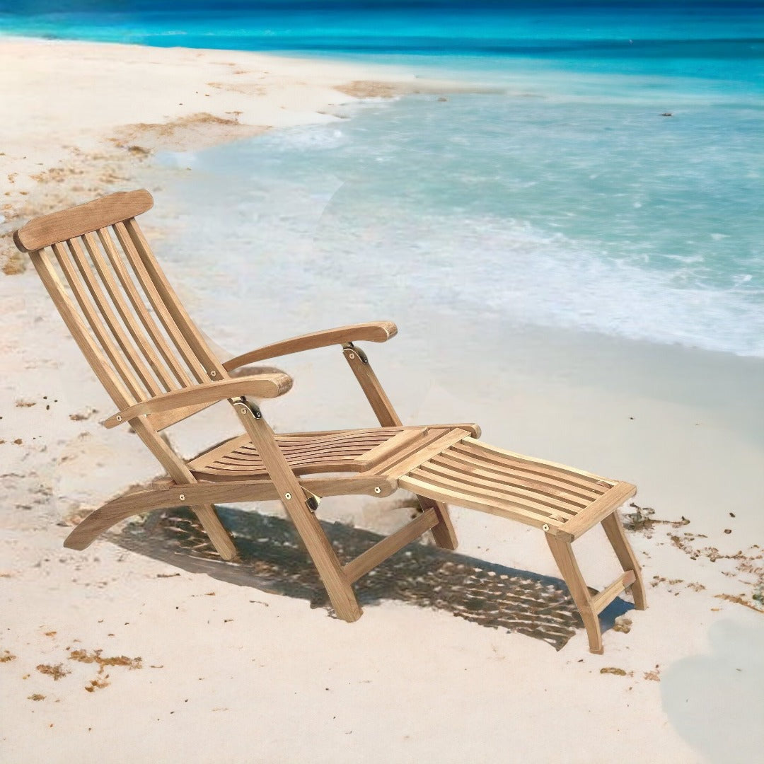 Anders Teak Folding Outdoor Deck Chair Lounge-Outdoor Cabanas &amp; Loungers-HiTeak-LOOMLAN