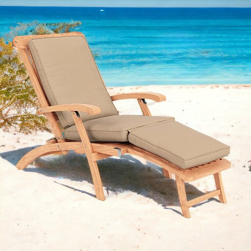 Anders Teak Folding Outdoor Deck Chair Lounge with Sunbrella Cushions-Outdoor Cabanas &amp; Loungers-HiTeak-LOOMLAN