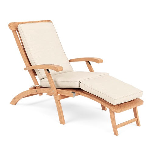 Anders Teak Folding Outdoor Deck Chair Lounge with Sunbrella Cushions-Outdoor Cabanas &amp; Loungers-HiTeak-Canvas-LOOMLAN