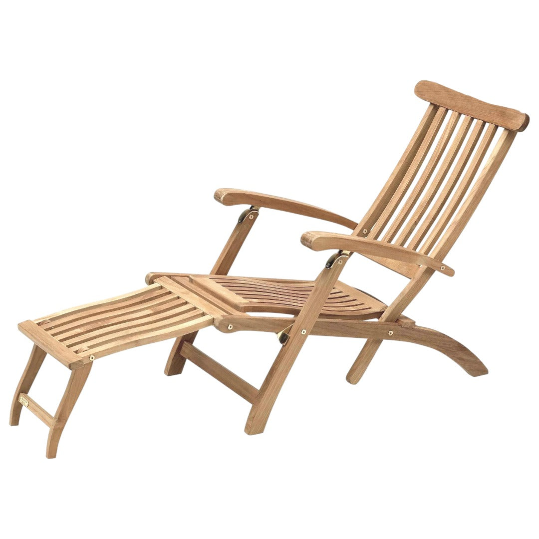 Anders Teak Folding Outdoor Deck Chair Lounge with Sunbrella Cushions-Outdoor Cabanas &amp; Loungers-HiTeak-LOOMLAN