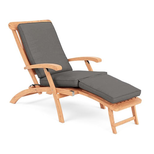Anders Teak Folding Outdoor Deck Chair Lounge with Sunbrella Cushions-Outdoor Cabanas & Loungers-HiTeak-Charcoal-LOOMLAN