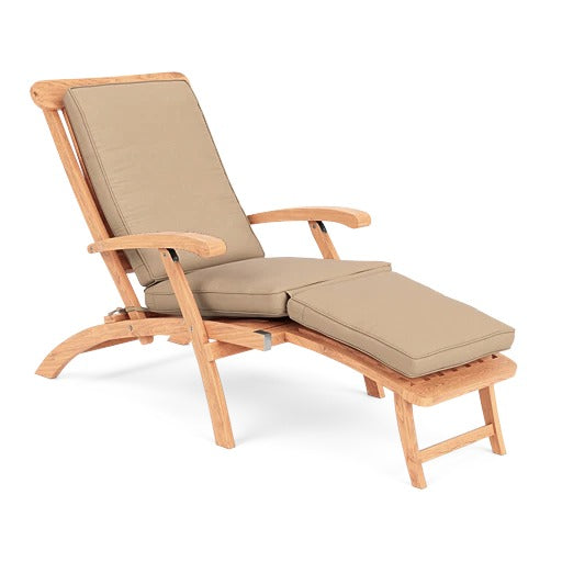 Anders Teak Folding Outdoor Deck Chair Lounge with Sunbrella Cushions-Outdoor Cabanas &amp; Loungers-HiTeak-Fawn-LOOMLAN