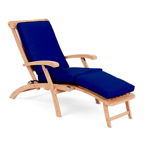 Anders Teak Folding Outdoor Deck Chair Lounge with Sunbrella Cushions-Outdoor Cabanas &amp; Loungers-HiTeak-Navy-LOOMLAN