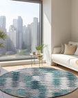 Addison Rugs Angled Checks Teal Washable Indoor-Outdoor Rug
