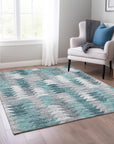 Angled Checks Teal Washable Indoor-Outdoor Rug
