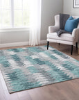 Addison Rugs Angled Checks Teal Washable Indoor-Outdoor Rug