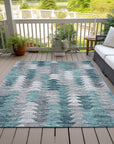 Angled Checks Teal Washable Indoor-Outdoor Rug