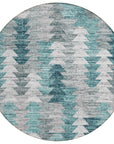 Angled Checks Teal Washable Indoor-Outdoor Rug