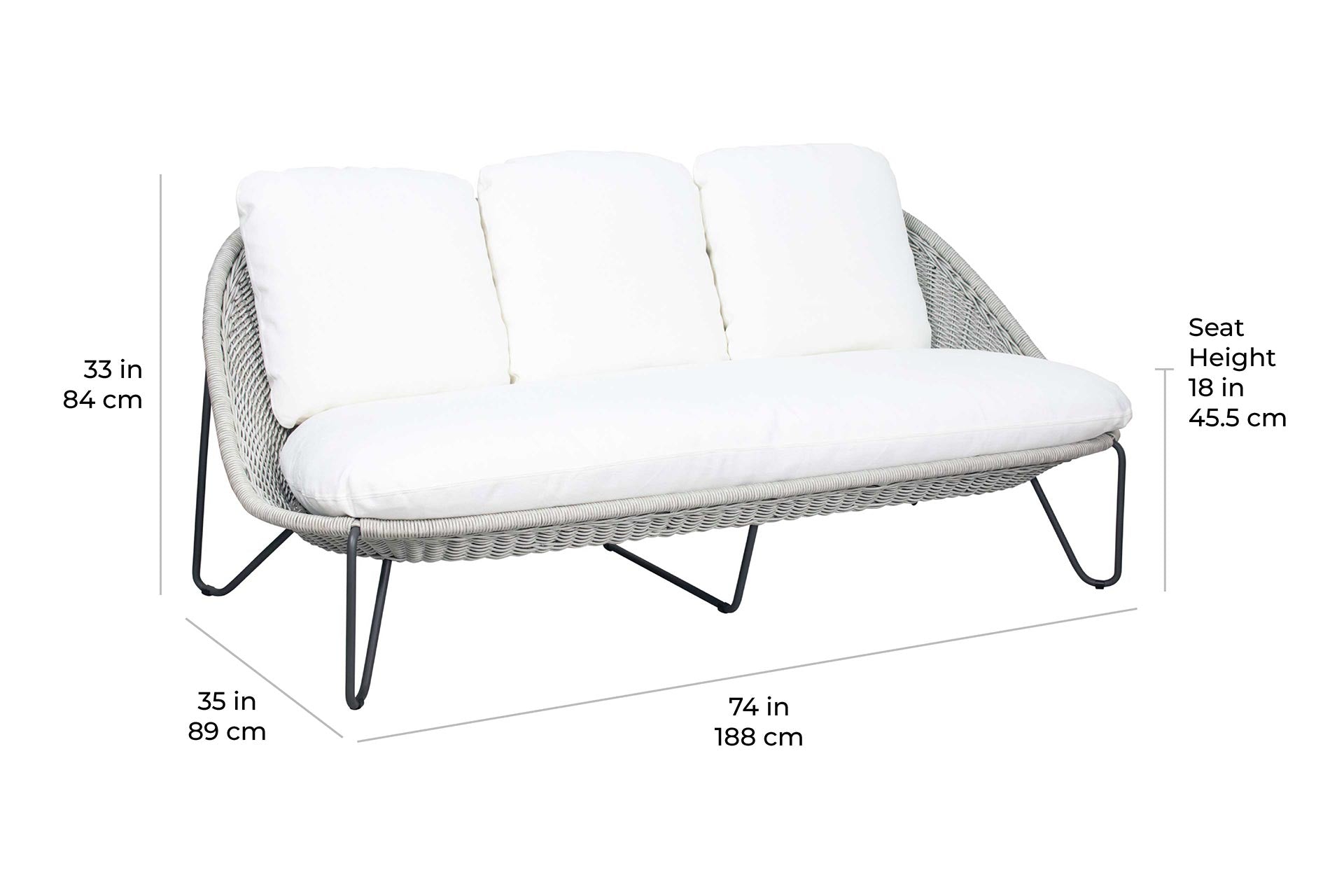 Azores 3 Seat Sofa - Coconut White Outdoor Sofa-Outdoor Sofas &amp; Loveseats-Seasonal Living-LOOMLAN