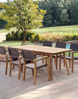 Cambria 7-Piece Rectangular Teak Outdoor Dining Set with Stacking Armchairs-Outdoor Dining Sets-HiTeak-LOOMLAN