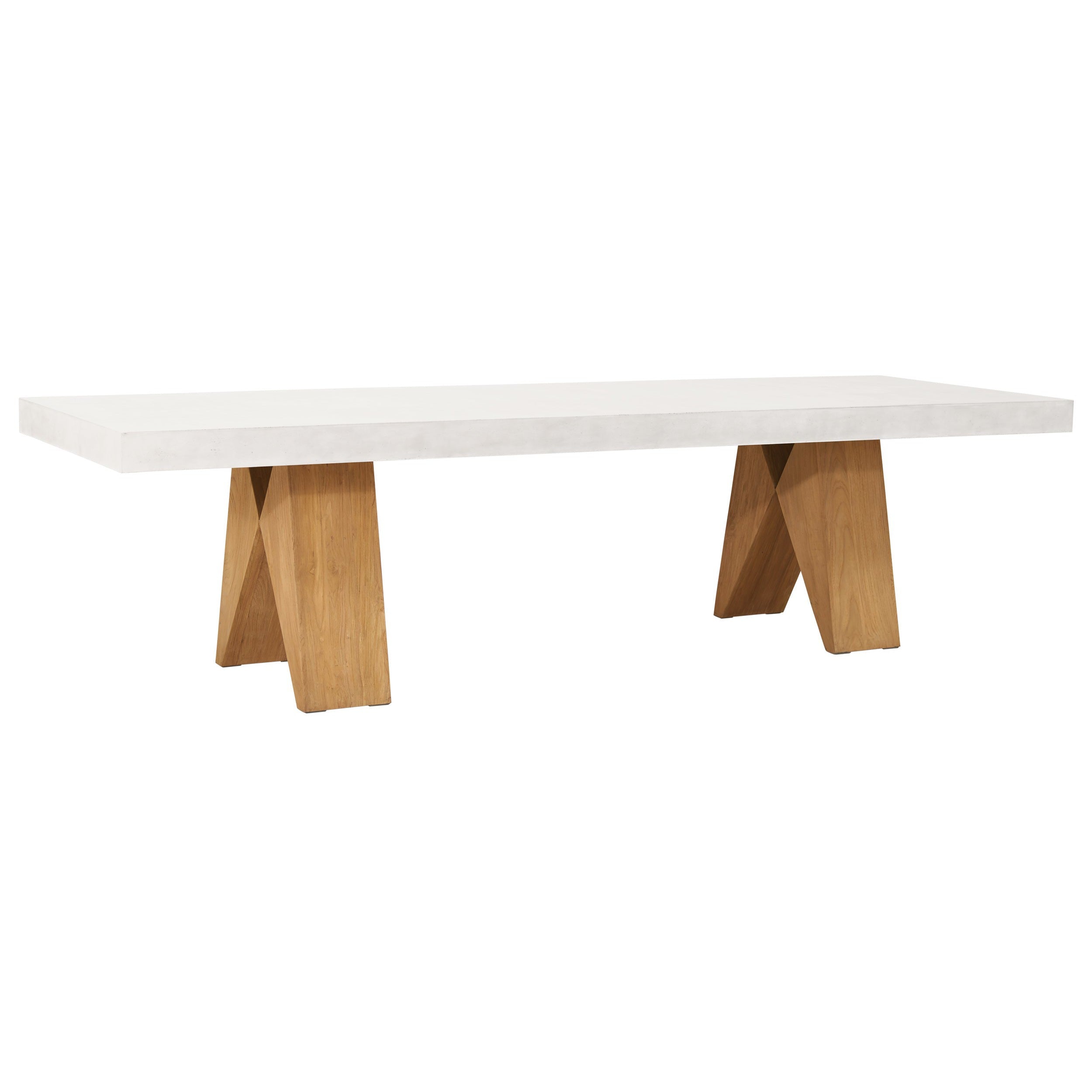 Clip Teak and Concrete Dining Table - 118&quot; - Ebony White Outdoor Dining Table-Outdoor Dining Tables-Seasonal Living-LOOMLAN