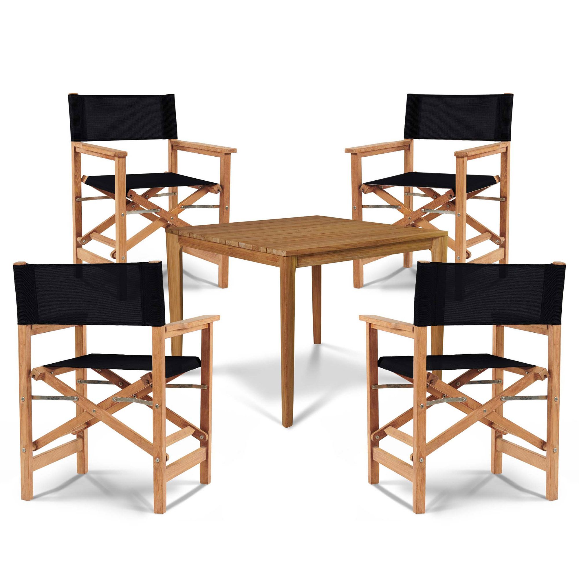 Del Ray 5-Piece Square Teak Outdoor Dining Set-Outdoor Dining Sets-HiTeak-Black-LOOMLAN