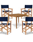 Del Ray 5-Piece Square Teak Outdoor Dining Set-Outdoor Dining Sets-HiTeak-Blue-LOOMLAN