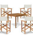 Del Ray 5-Piece Square Teak Outdoor Dining Set-Outdoor Dining Sets-HiTeak-White-LOOMLAN