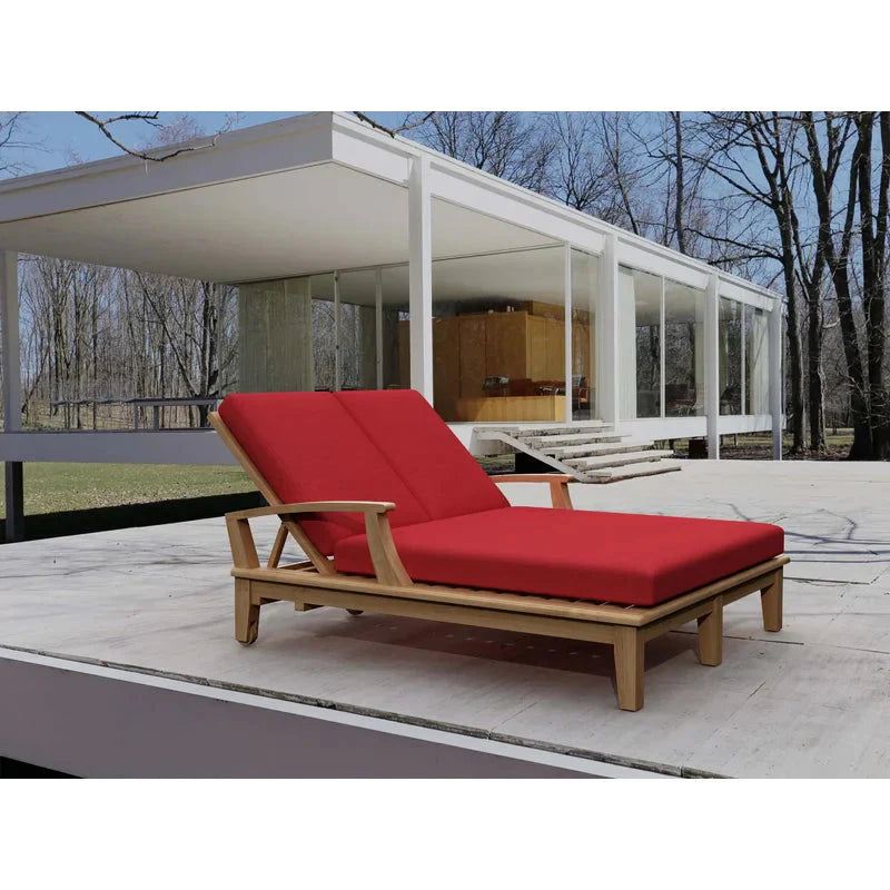 Delano Outdoor Teak Double Reclining Sunlounger with Sunbrella Cushion-Outdoor Cabanas &amp; Loungers-HiTeak-LOOMLAN