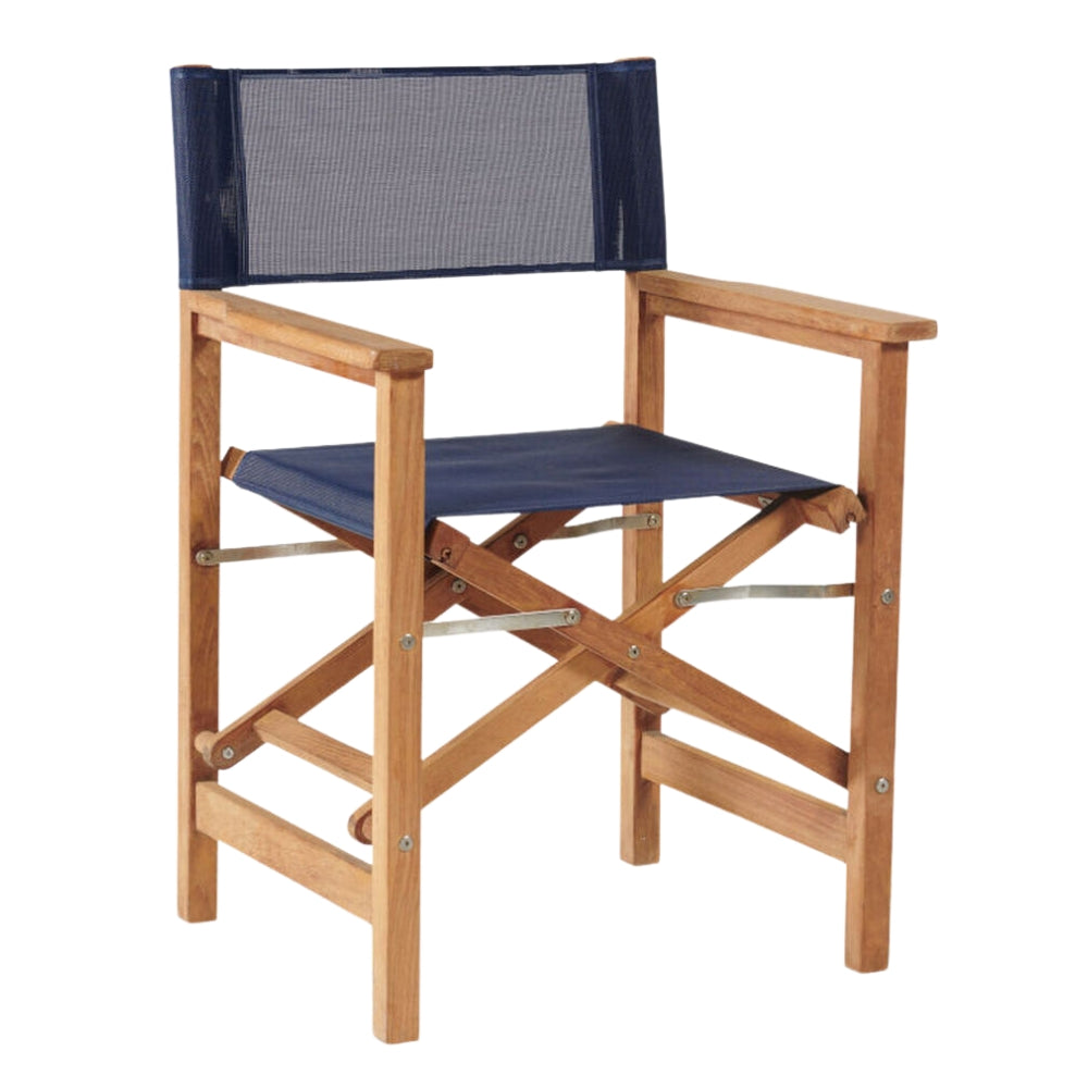 Director Teak Folding Outdoor Folding Armchair-Outdoor Dining Chairs-HiTeak-Blue-LOOMLAN