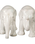 Emissary Elephant Moon White Ceramic Sculpture (Set of 2)