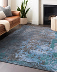 Eloril Teal Washable Indoor-Outdoor Rug