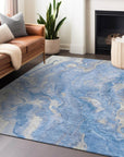 Faerel Blue Washable Indoor-Outdoor Rug