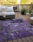 Addison Rugs Floral Purple Washable Indoor-Outdoor Rug with Matching Throw