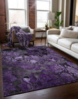 Addison Rugs Floral Purple Washable Indoor-Outdoor Rug with Matching Throw