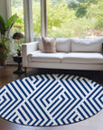 Geometric Navy Washable Indoor-Outdoor Rug