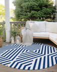 Geometric Navy Washable Indoor-Outdoor Rug