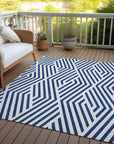 Geometric Navy Washable Indoor-Outdoor Rug