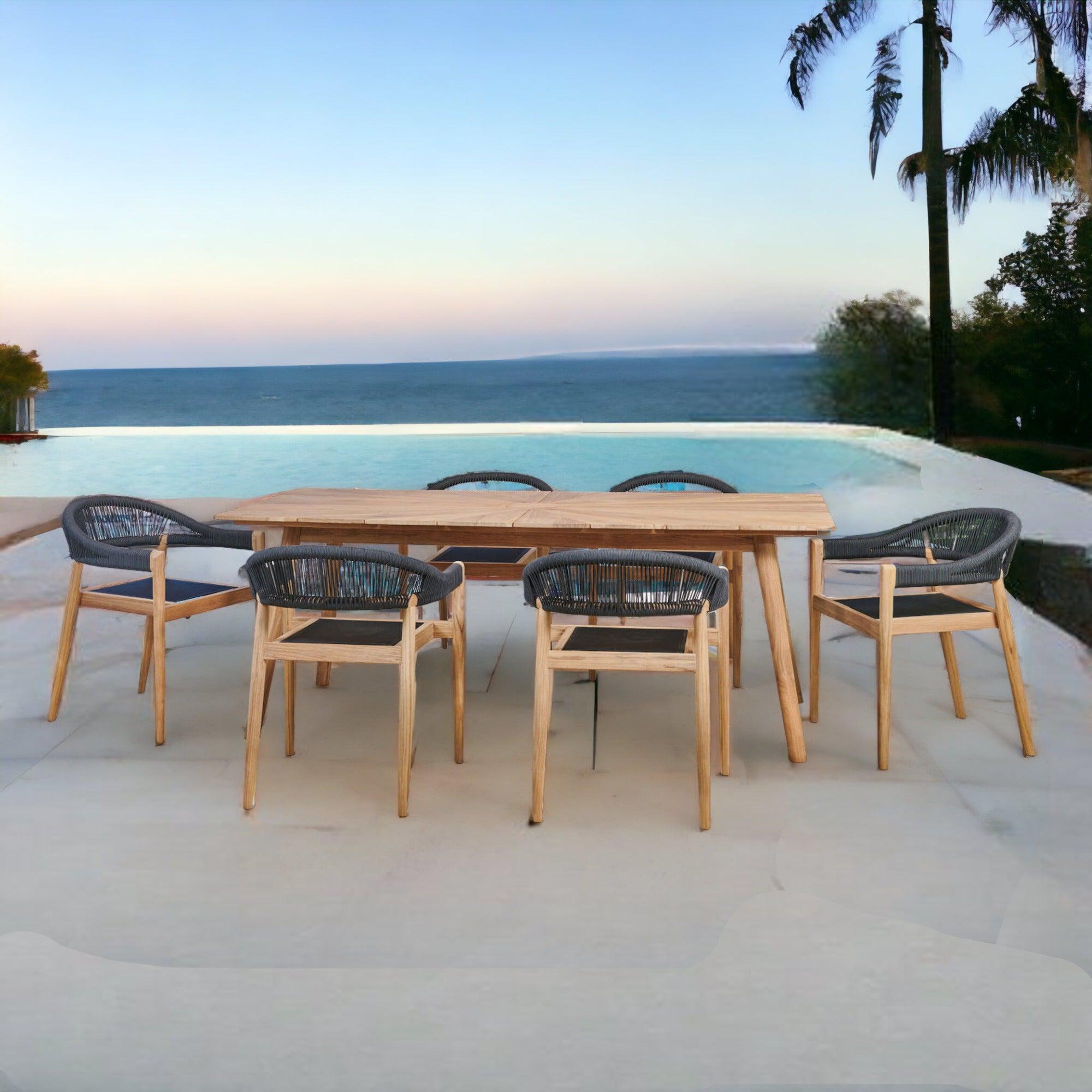 Klint 7-Piece Rectangular Teak Outdoor Dining Set with Stacking Armchairs