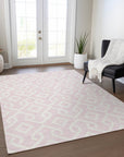 Offset Stripes Pink Washable Indoor-Outdoor Rug