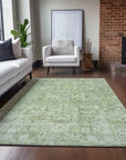 Parallel Bands Green Washable Indoor-Outdoor Rug
