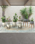 LH Home Patio Wood Base Round Outdoor Standing Pot