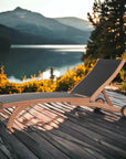 HiTeak Pearl Teak Outdoor Reclining Chaise Lounger Wheels