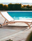 HiTeak Pearl Teak Outdoor Reclining Chaise Lounger Wheels